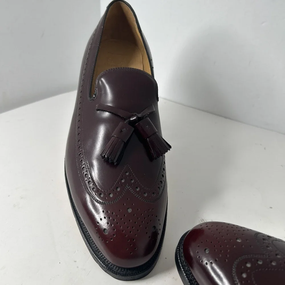 Johnson & Murphy Aristocrat Deerfield Wing Tip Tassel‎ Oxford Sz 12 Burgundy